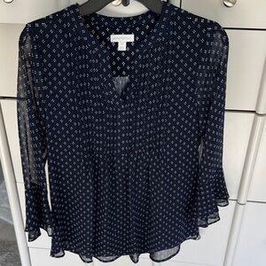 Charter Club Dark Blue Patterned Blouse Sz XS NWT